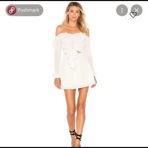 White off the shoulder gold bead dress